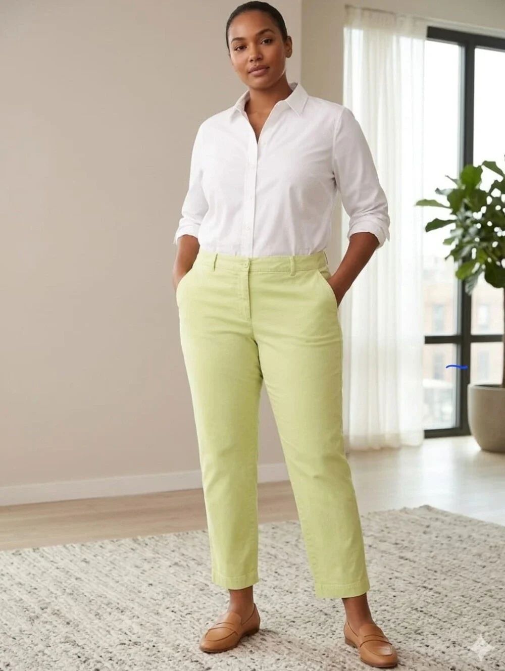 Talbots The Weekend Chino Women Pants Lemon Yellow Pockets 14 CottonStretchAnkle